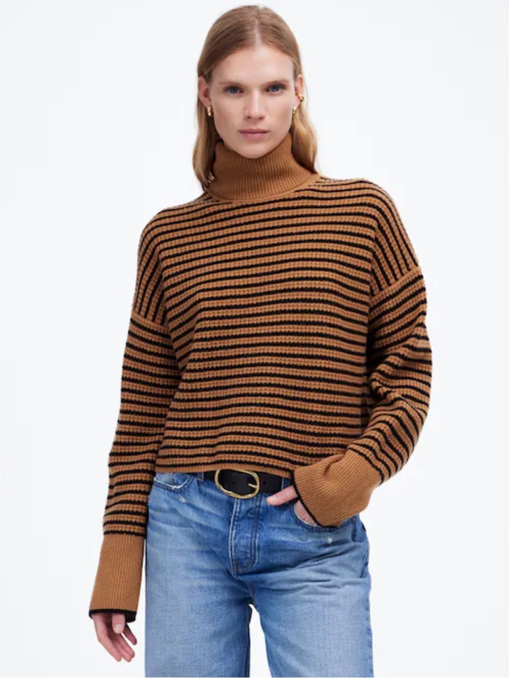 Madewell Merino Wool Waffle-Knit Turtleneck in Stripe size S NT601